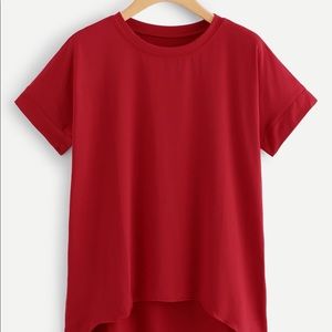 SHEIN Plain red hem t-shirt